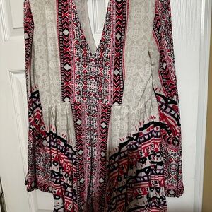 Free People Black and Cream Bishop Sleeve V-Neck dress